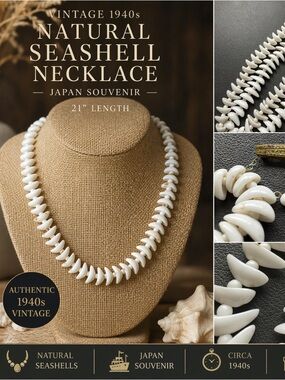Vintage 1940s Japan Natural Shell Necklace 21” Beach Chic jewelry 🌴